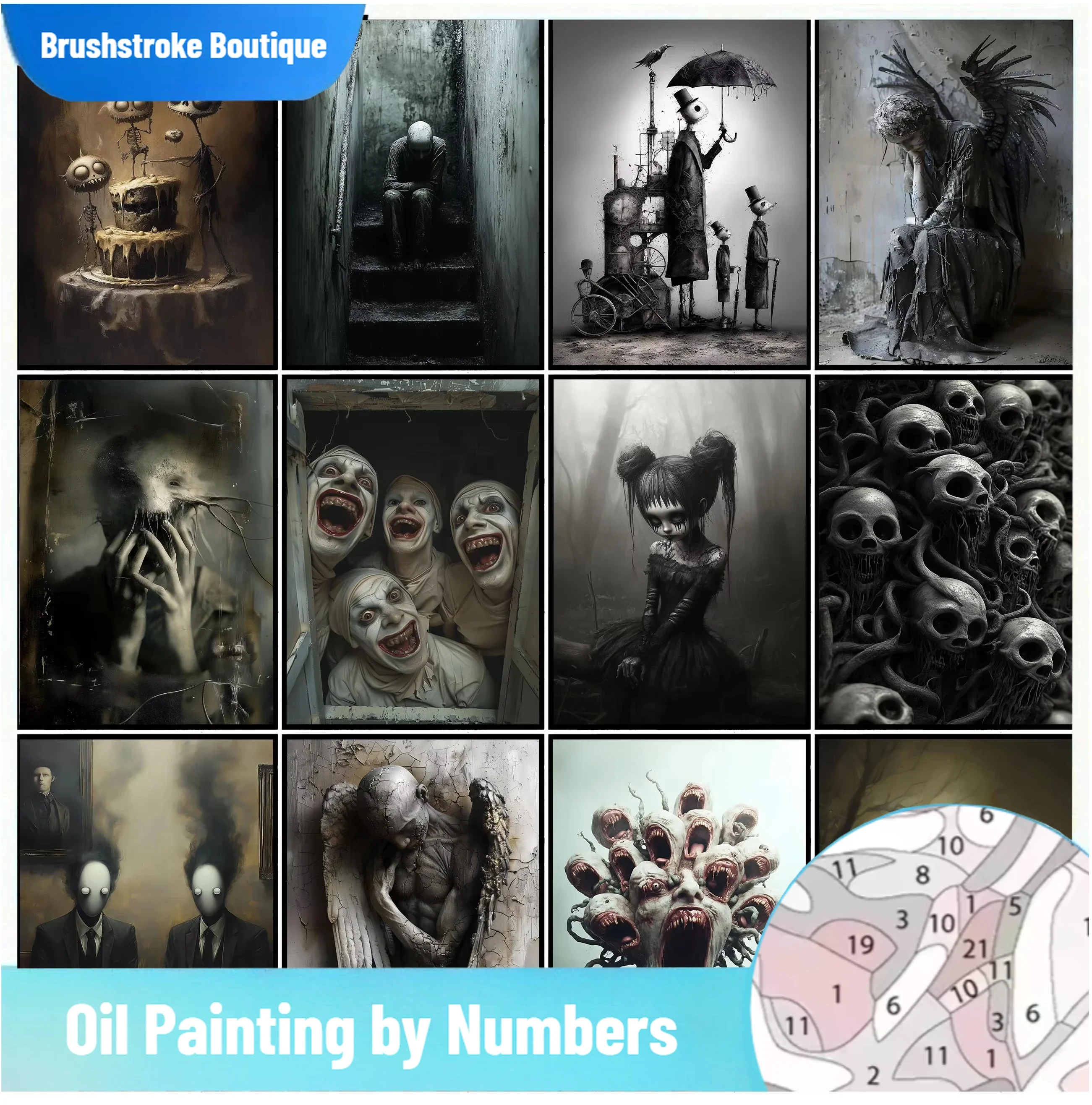 

Brushstroke frameless Oil Painting By Numbers Skull Banquet Fallen Angels Dark Fantasy Art Horror Paint with Numbers Home Decor,