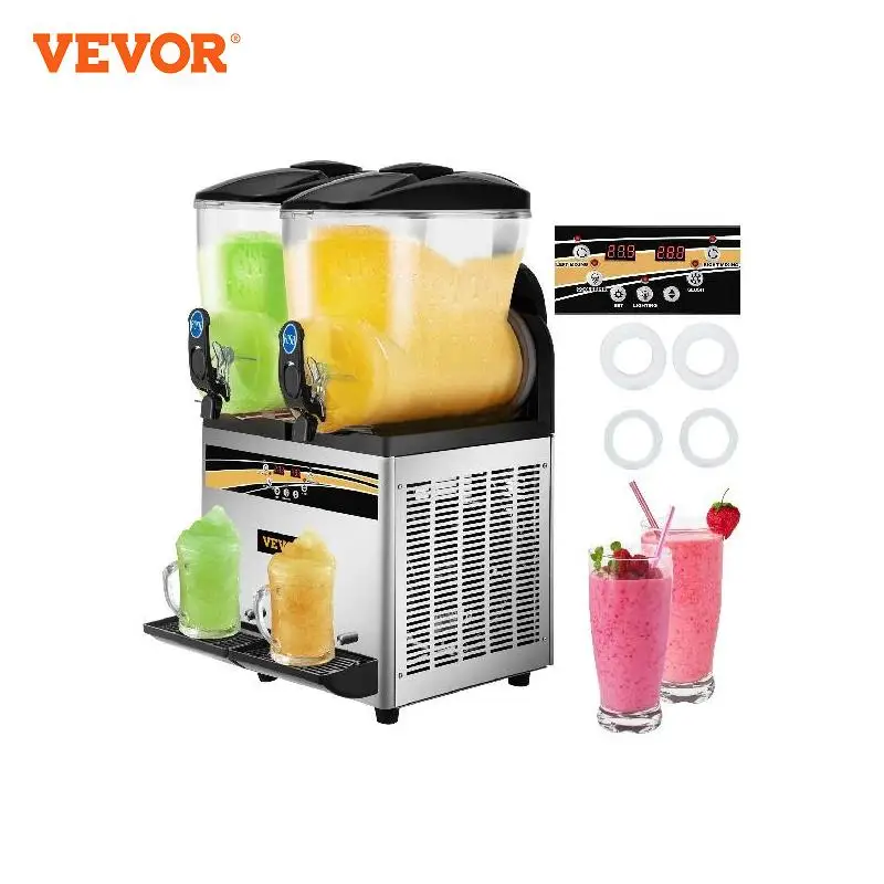 VEVOR Commercial Slushy Machine 15L Double Tank Margarita Machine Stainless Steel Frozen Drink Machine Perfect for Cafes Bars