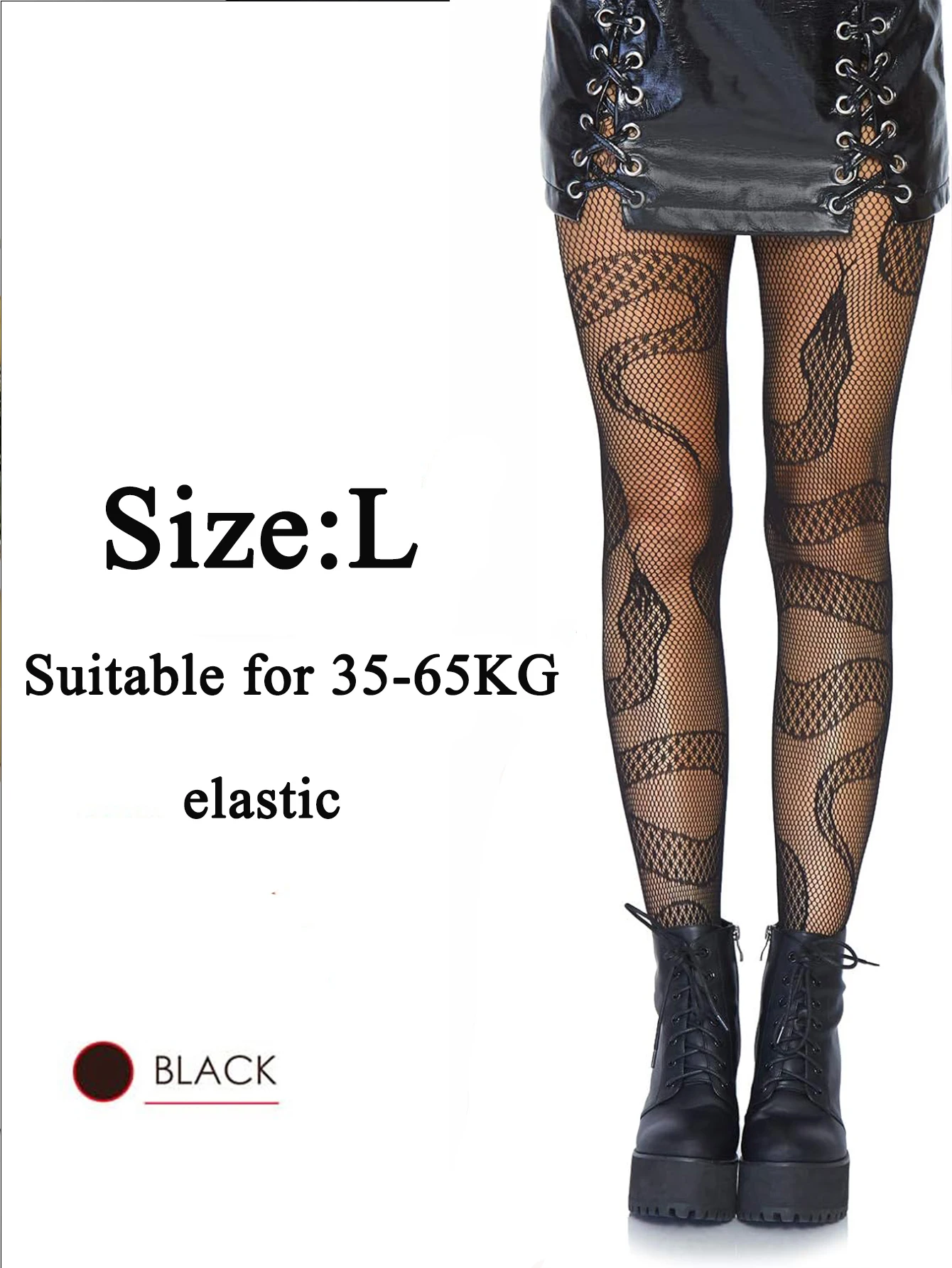 1pair Black Snake Print Fishnet Stockings Tights