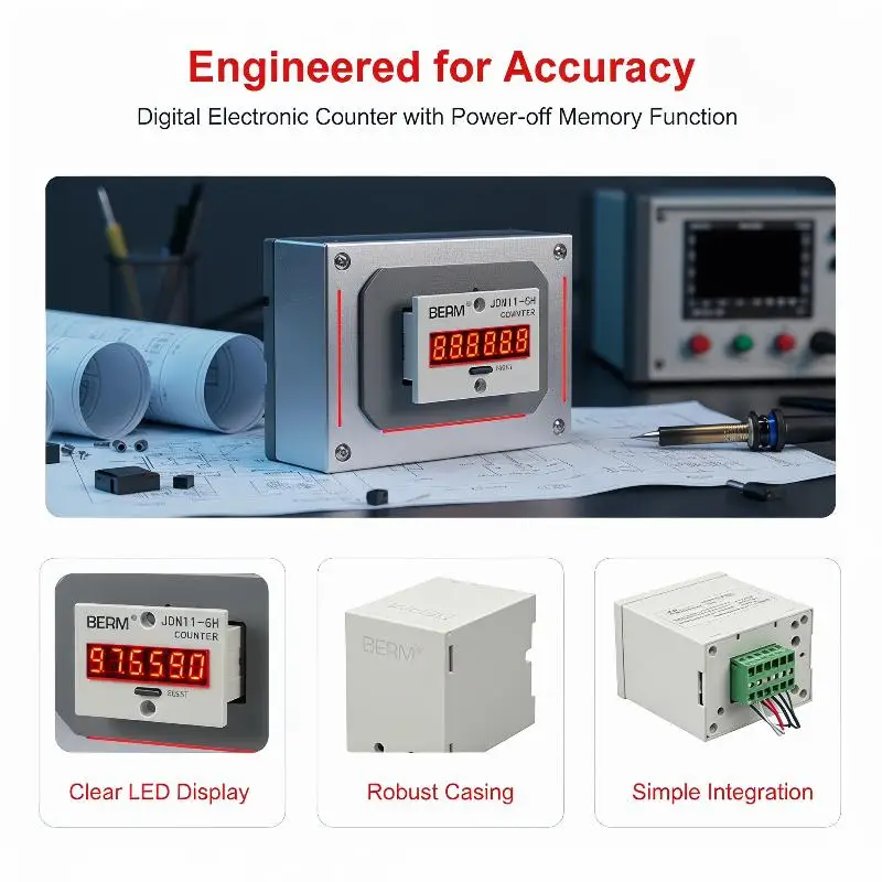 6 Digit Display Electronic Digital Counter JDM11-6H Counter Red LED Display Power Off Memory For Industrial Counting