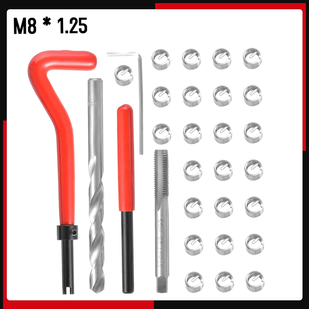 

30Pcs Metric Thread Repair Insert Kit M8 Helicoil Car Pro Coil Tool 304 Stainless Steel Auto Repair Tool Bag