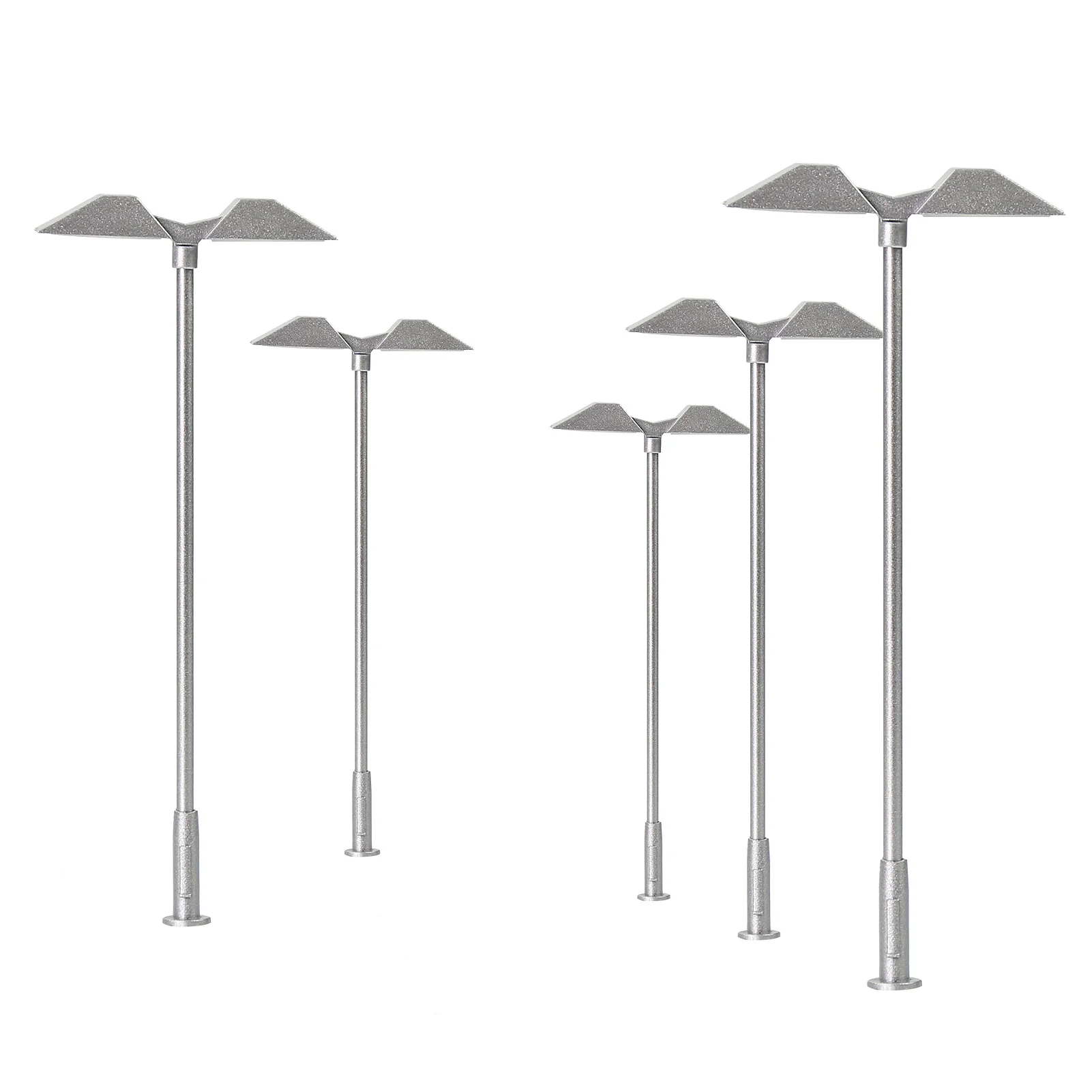 Evemodel 5pcs Model Trains HO TT Scale 1:100 Metal Silver Lamp Street Light Warm White LED LD02TTWMSi