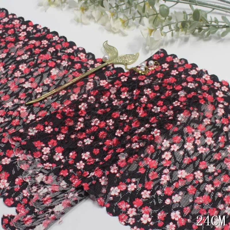 50Yards Stretch Elastic Lace Trims Red Floral For Underwear Bra Lingerie Fabric Dress Sewing Clothes Accessories DIY