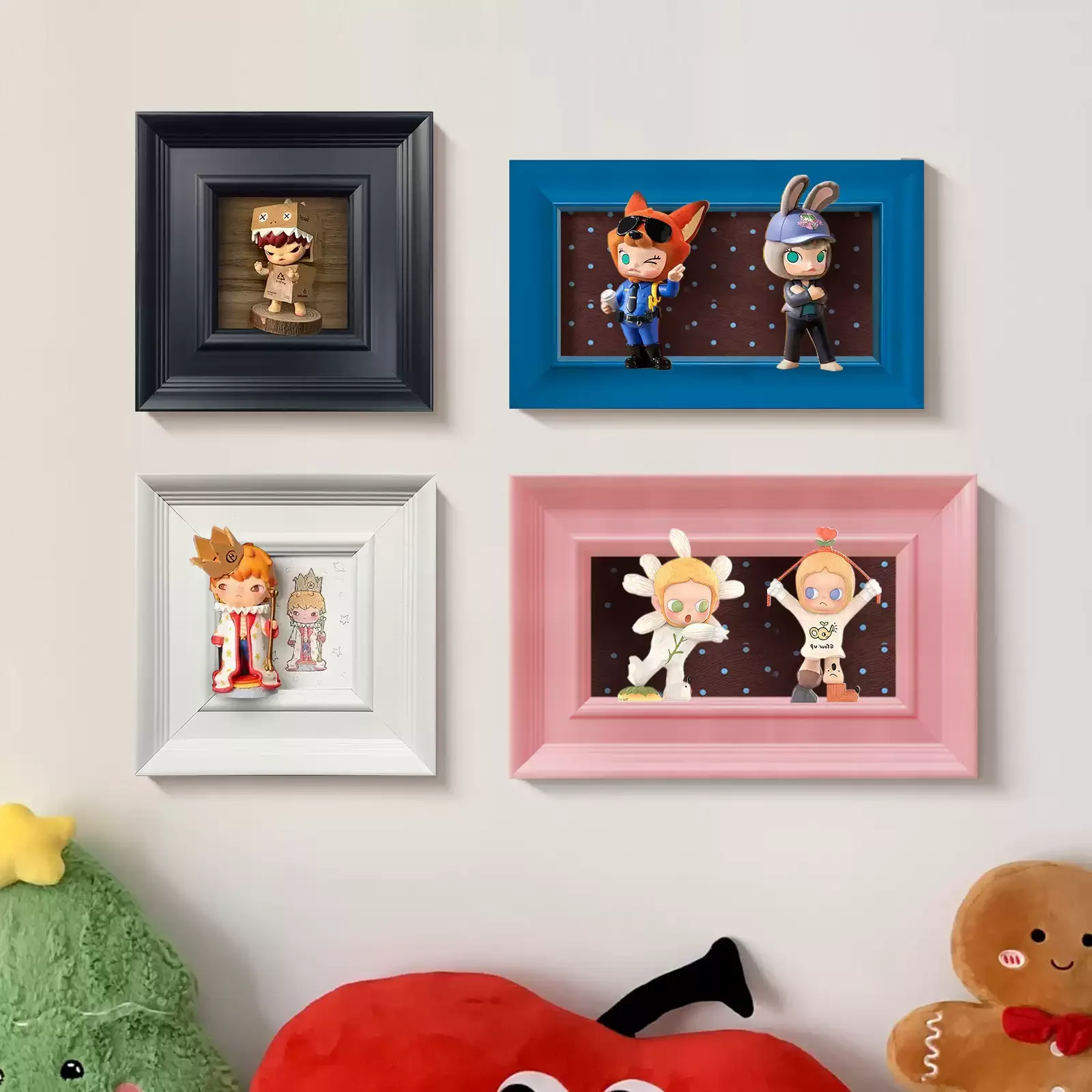 Dopamine Multi-color Deep Recessed Display Frame Solid Wood Box Wall Mount Blind Box Mini Figure Art Toy Storage Showcase