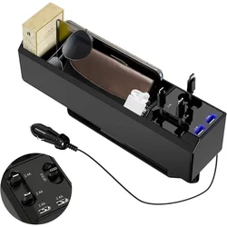 Car Seat Gap Filler Organizer with 2 USB Ports and 3 Charging Cable of Type C,iOS,Micro USB,Multifunctional Storage Box Console