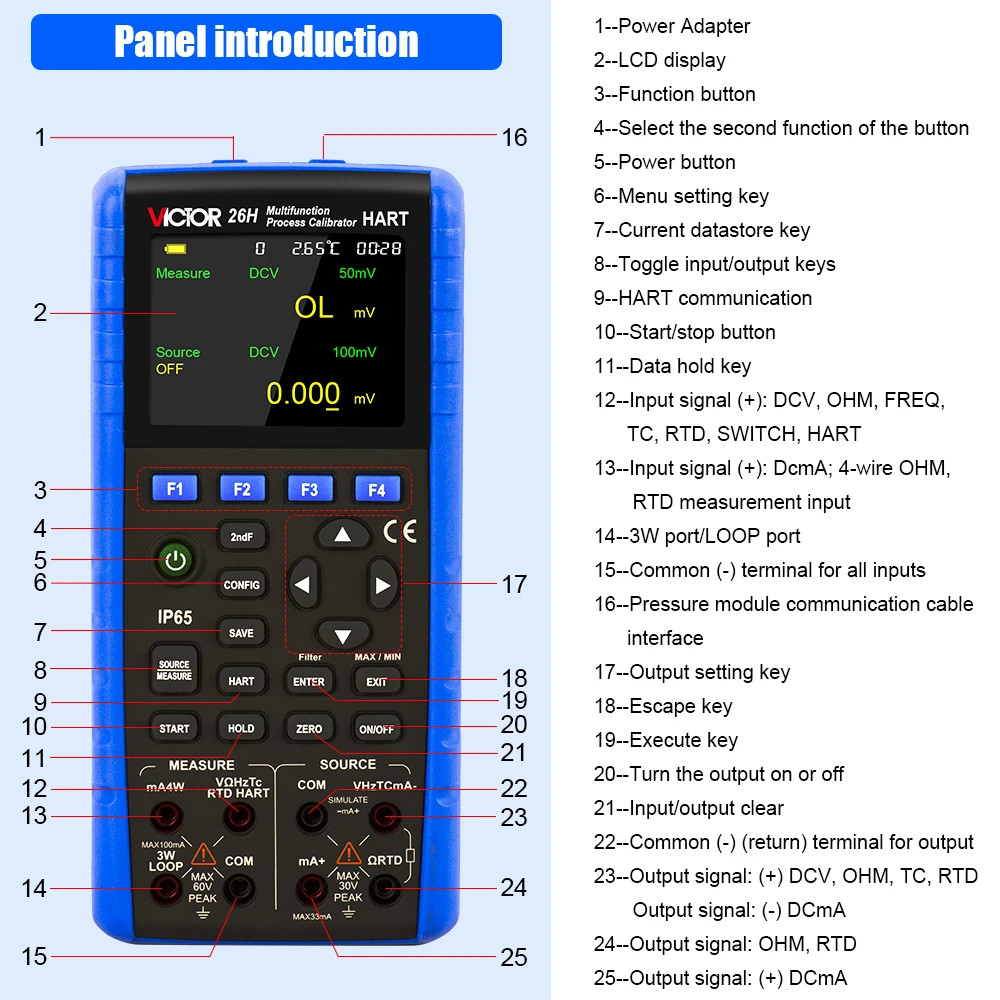 Victor 26 Multifunction Process Calibrator Signal Generator 550mV/35V With Accuracy of 0.01% Multimeter Frequency 3-50KHz Tester