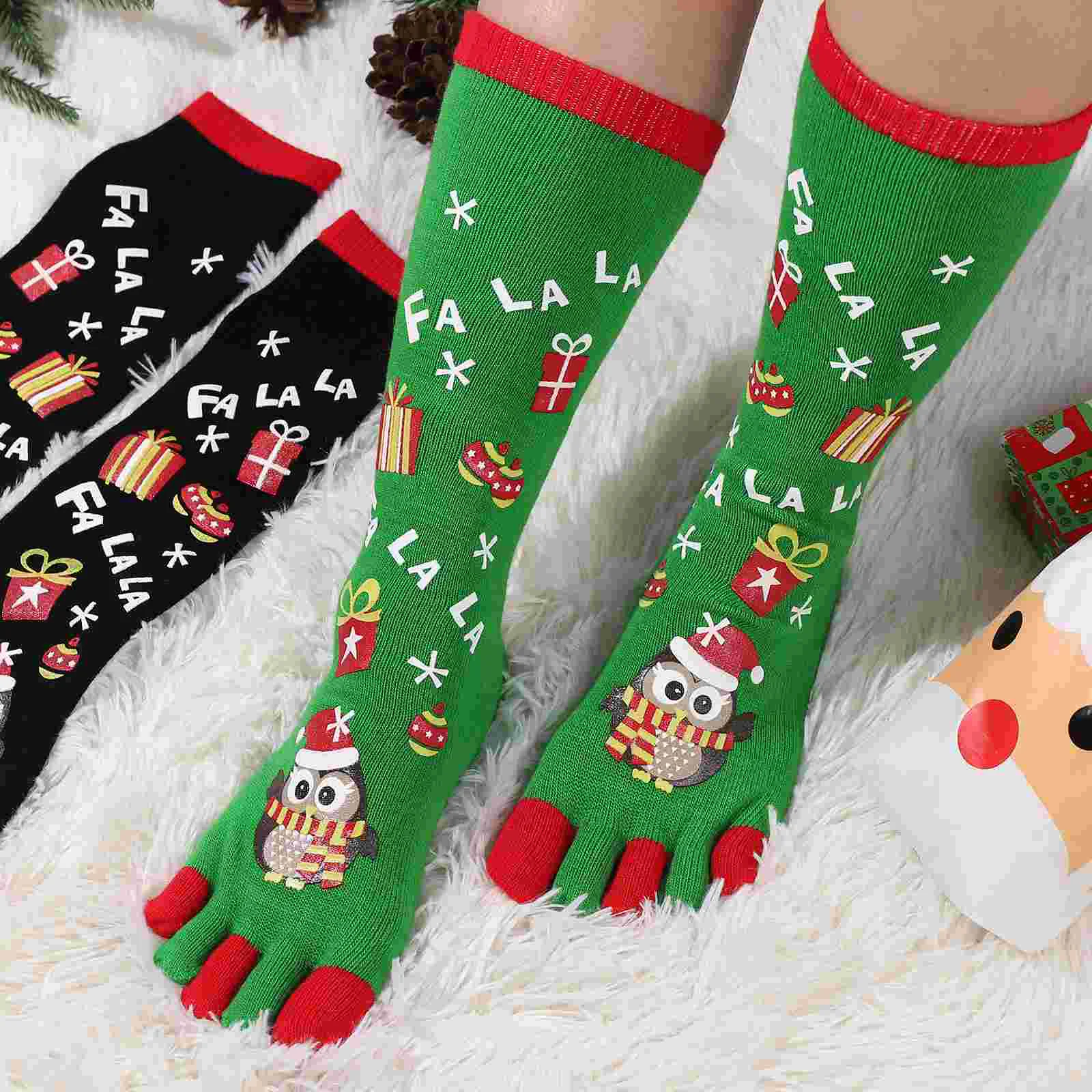 Christmas Stockings Five Toe Socks Five-toe Festive Warm Xmas Mid-stocking Black