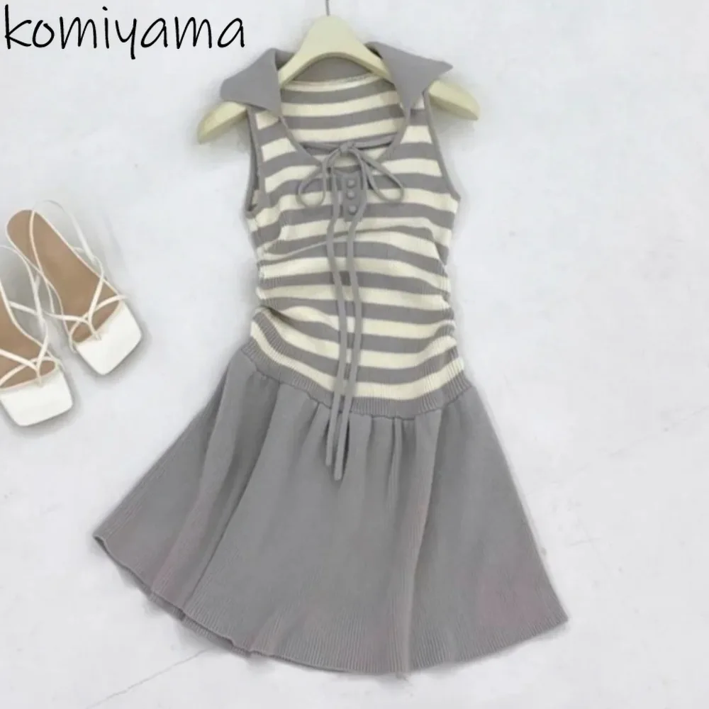

2025 New Stripe Vestidos U Neck Lace Up Bow Dress JapanPure Desire Style Dresses Ball Gown Ropa De Mujer Trendy Mini Vestido