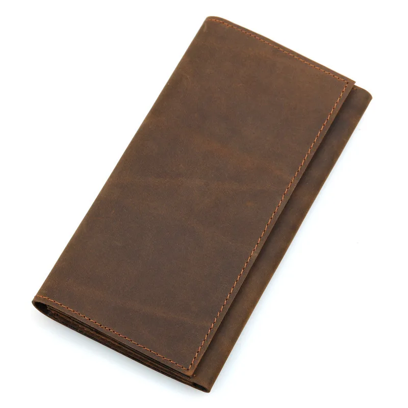 Camida Personalized Men's Genuine Long Crazy Horse Money Clip Passport Cover Leather Wallet Business Card Id Holders Pursess