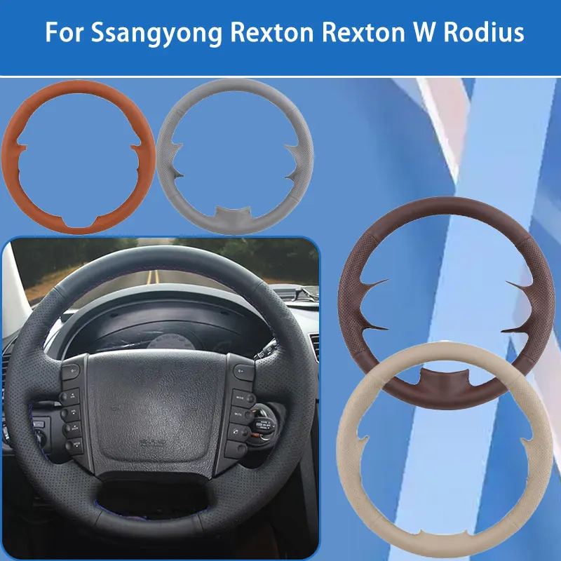 

Custom Artificial Leather DIY Car Steering Wheel Cover For Ssangyong Rexton Rexton W Rodius 2011-2014 OEM Automotive Grip