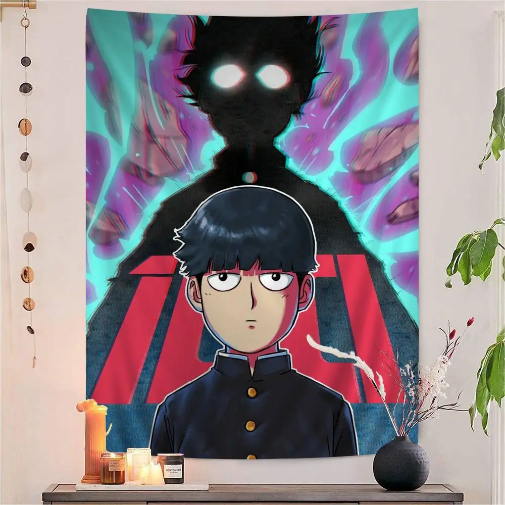 popular anime M-MobS P-PsychoS 100 Anime Tapestry Hanging Tarot Hippie Wall Rugs Dorm Home Decor