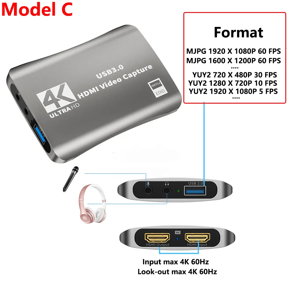 Video Capture 1080P 60fps USB 3.0 MS2131 HDMI-compatible Capture Board Streaming for PS4 5 Nintendo Switch placa de captura