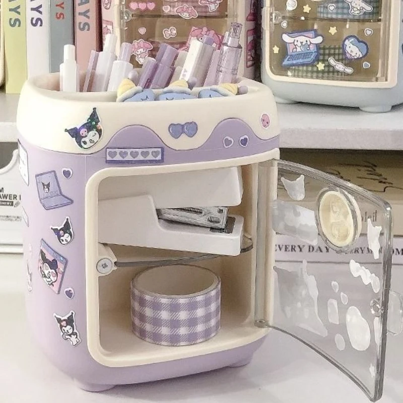 Kawaii Sanri Kuromi Cinnamoroll Large Capacity Acrylic Stationery Storage Box Is Placed on The Desk of Students in The Office