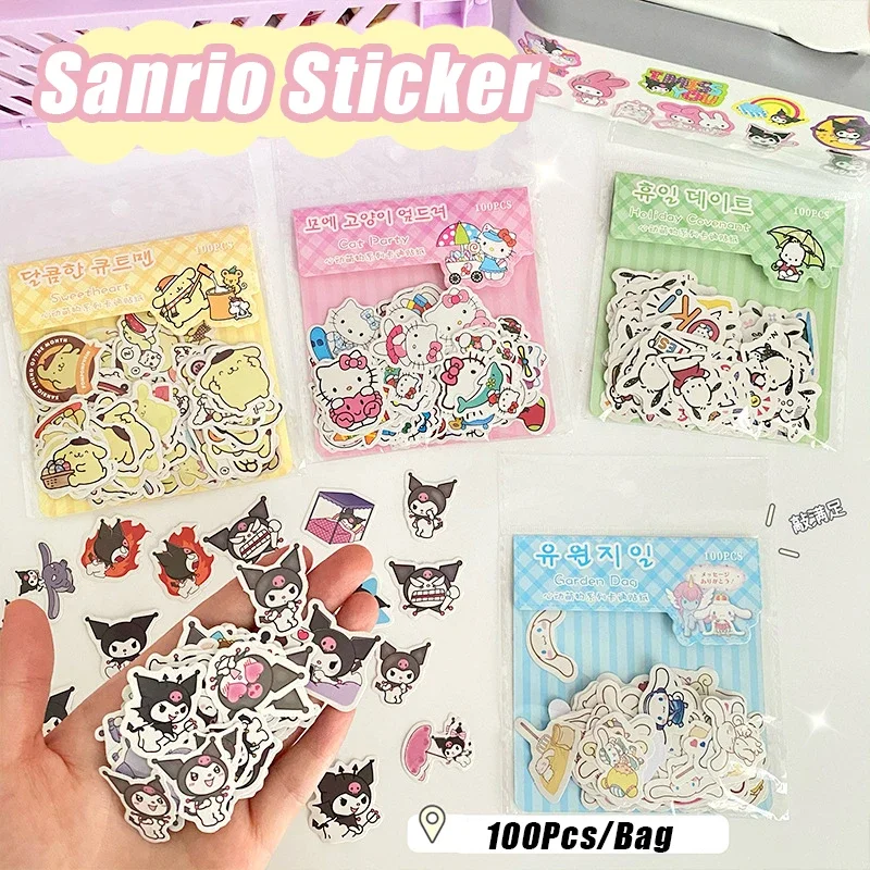 100Pcs/Set Sanrio Stationery Stickers Cartoon Kawaii Kuromi My Melody Cute Decals Aesthetic Anime Decoration Kids Sticker Gift