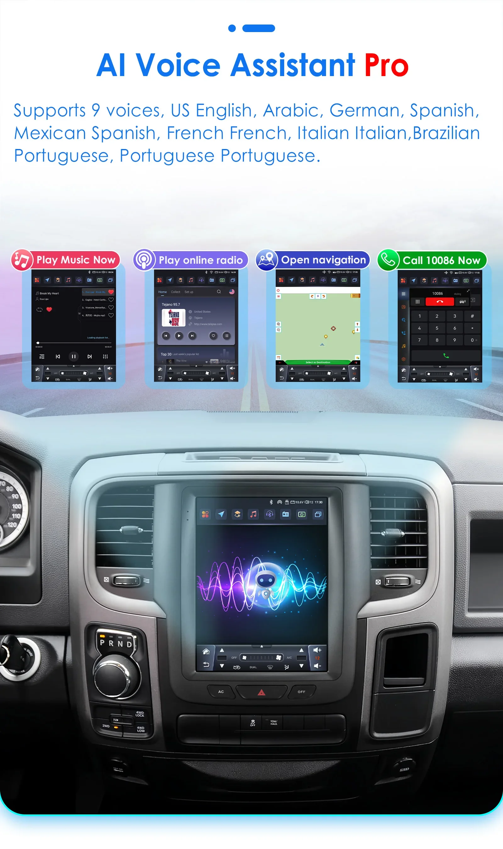 Hizpo 9,7 Autoradio für Dodge RAM 1500 2500 3500 2013–2018, automatisches Handbuch, AC-Multimedia, Android, Auto, GPS, WLAN, FM, RDS, Autoradio AI – Detail 21