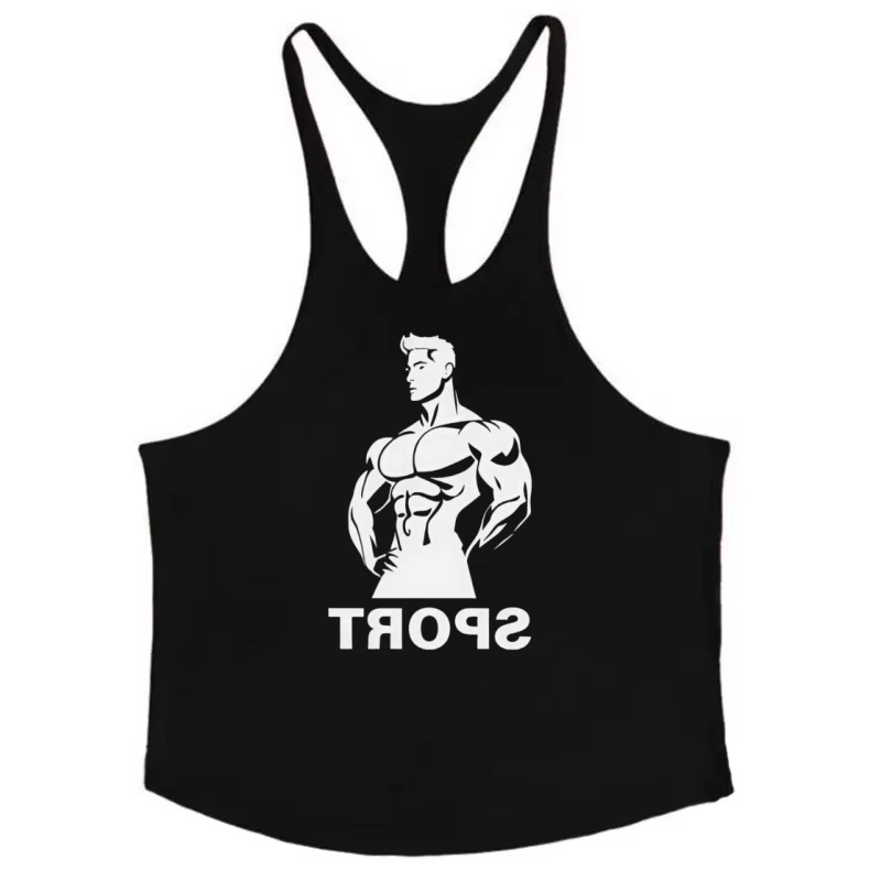 Men's Bodybuilding Gym Tank, Stringer Fitness Vest, Y Back Sleeveless Shirt, Breathable Lightweight Cotton Summer Clothing