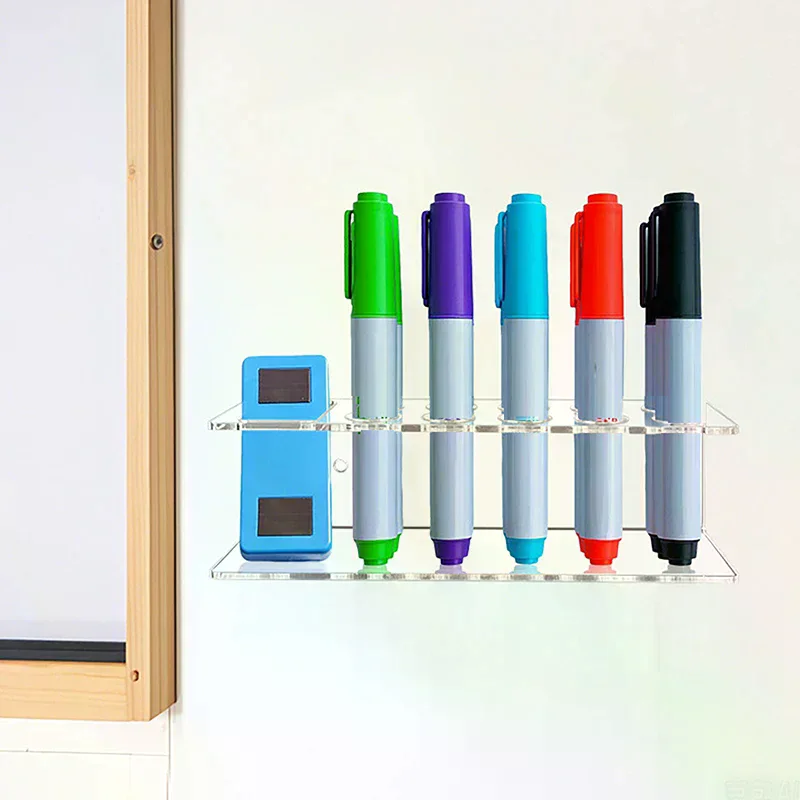 

1pc Acrylic Marker Pen Holder With 10 Slots - Wall-Mounted Dry Erase Storage Rack Classic Design Pen Holder Suitable For Office