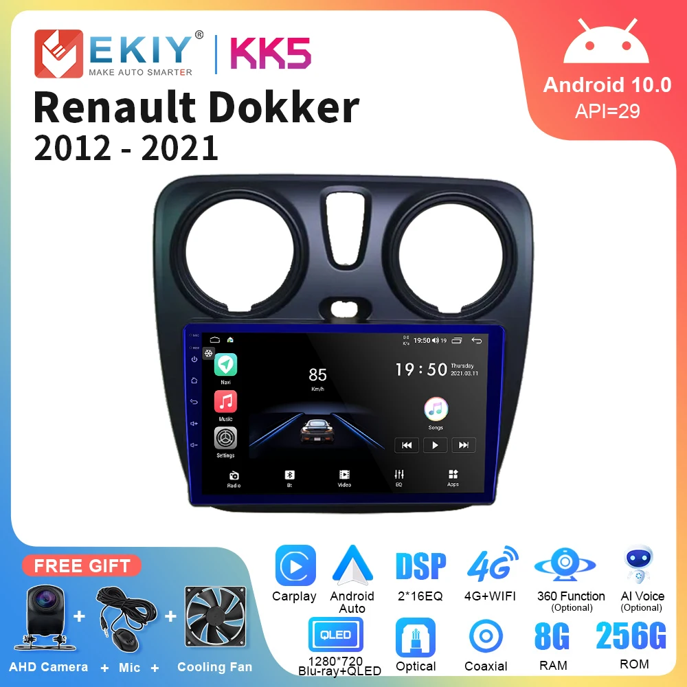 

EKIY KK5 Android Car Radio For Renault Dokker 2012 - 2021 Multimedia Player Navigation GPS Carplay Stereo 2 Din Reorder Receiver