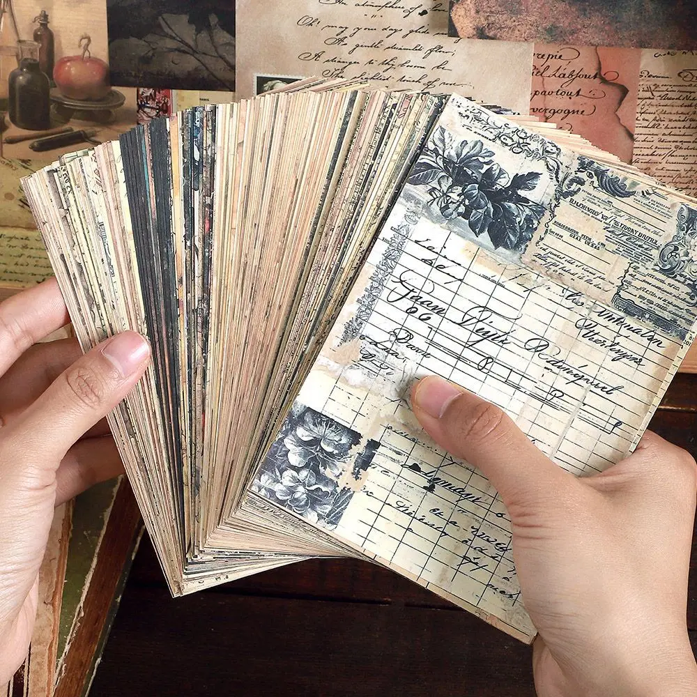 4Style 50Pcs/bag vintage style non-repeatable tearing non-adhesive handbook backing paper DIY handbook decoration