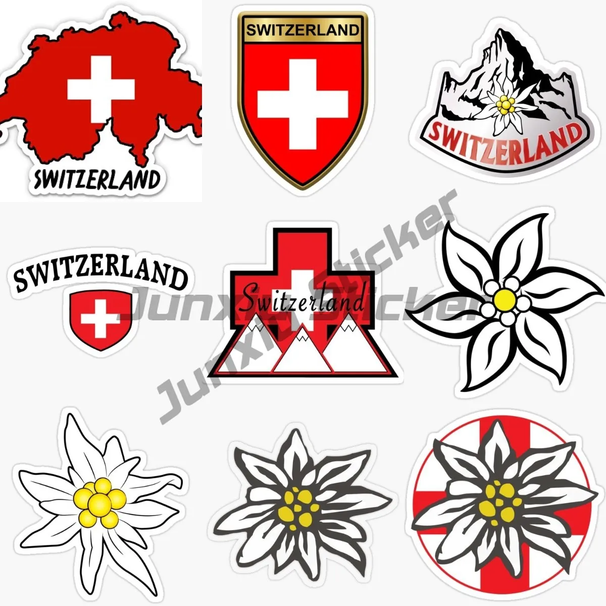 

Switzerland CH Edelweiss Flag Map Landscape Stickers Car Window Laptop Van Moto Wall Room Truck Decoration Decal Customizable