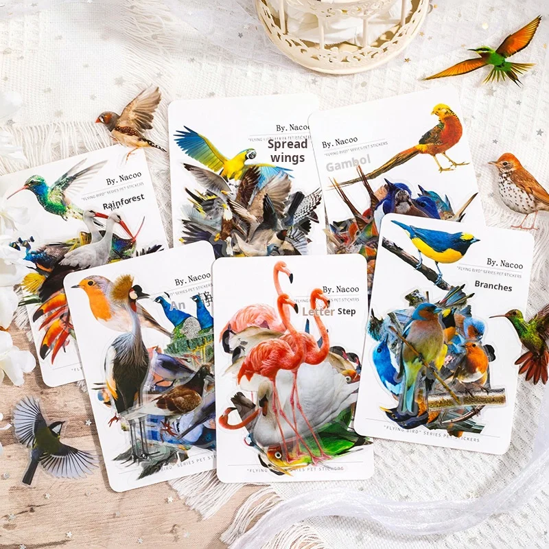 Bird Series PET Stickers Retro Art Ledger DIY Bird Material Decorative Stickers 30 Pieces