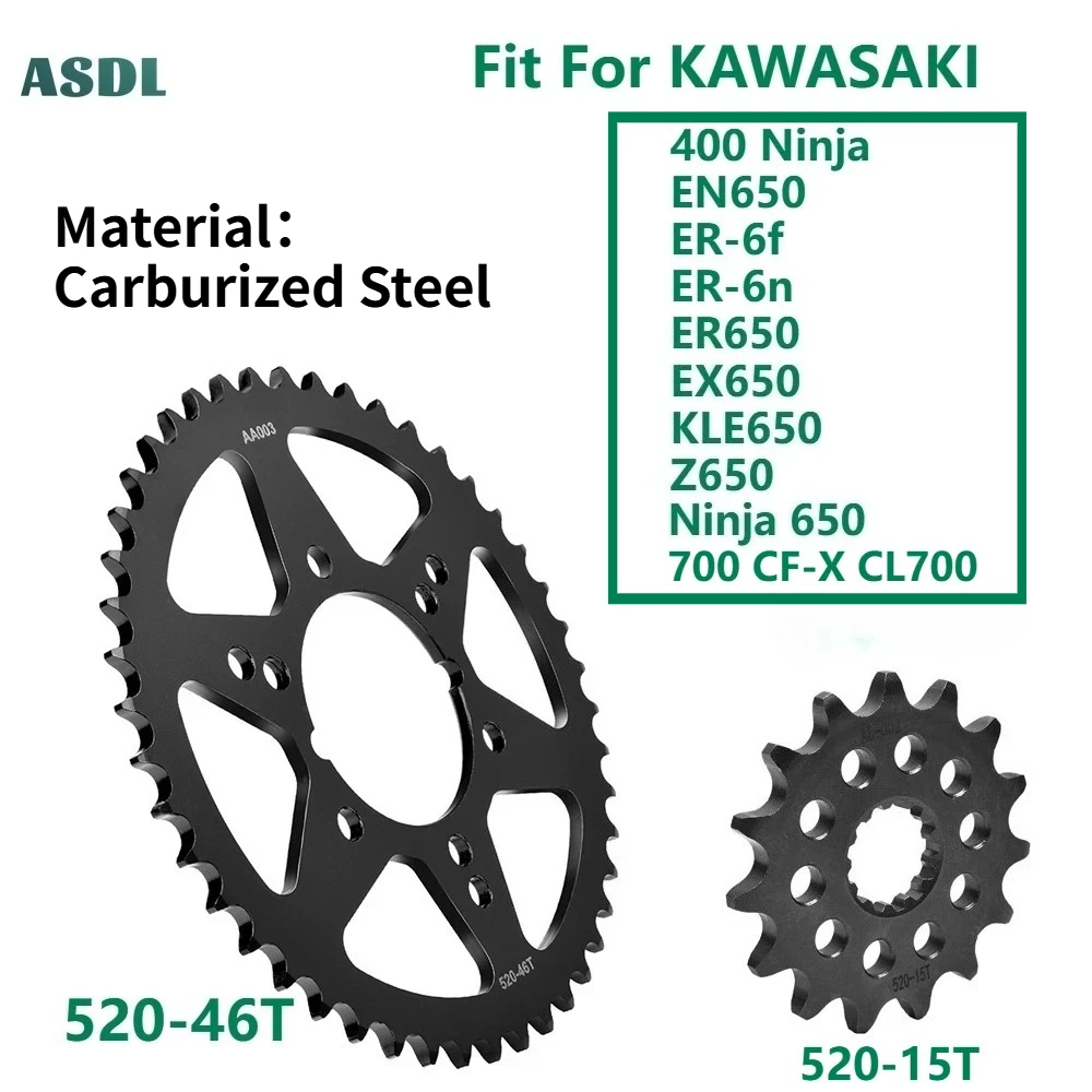 

520 15T 46T Motorcycle Sprocket For Kawasaki 400 Ninja EN650 ER-6f EX650 ER-6n ER650 Ninja 650 KRT KLE650 Z650 EN EX 650 CL700