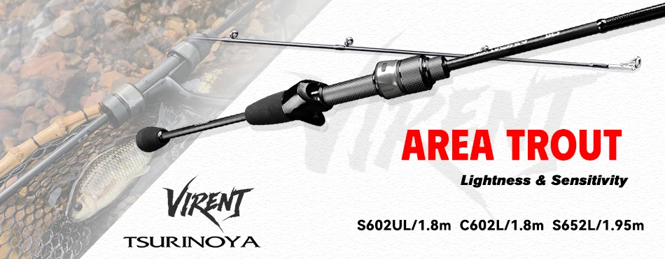 TSURINOYA Forellenrute S702L Gewicht 76g VIRENT 2,10m L Aktion RF FUJI Ringe Tubular Spitze BFS Rute Spinning Casting Carbonrute – Detail 1