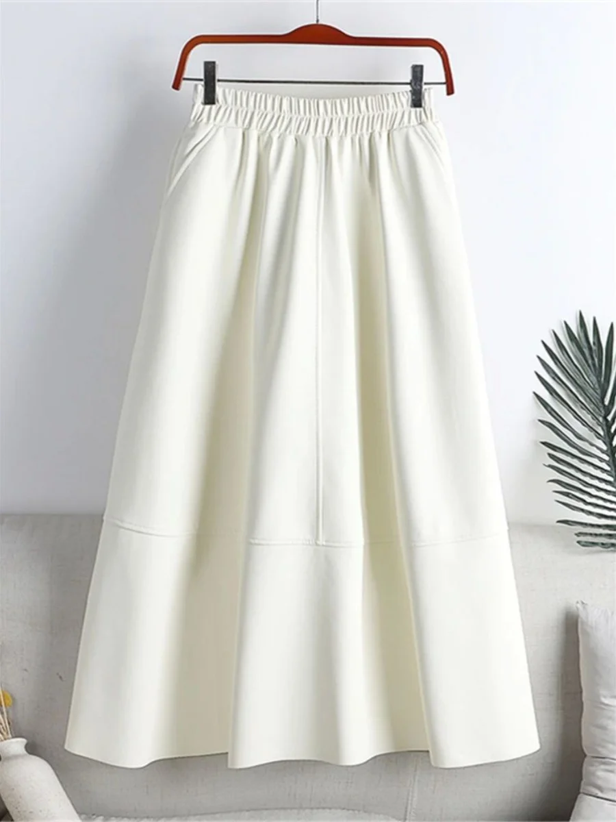 

High Waist Asymmetrical Leather Skirt for Women American Sle Pure Color A-Line Skirt High Waist Design Summer Collection