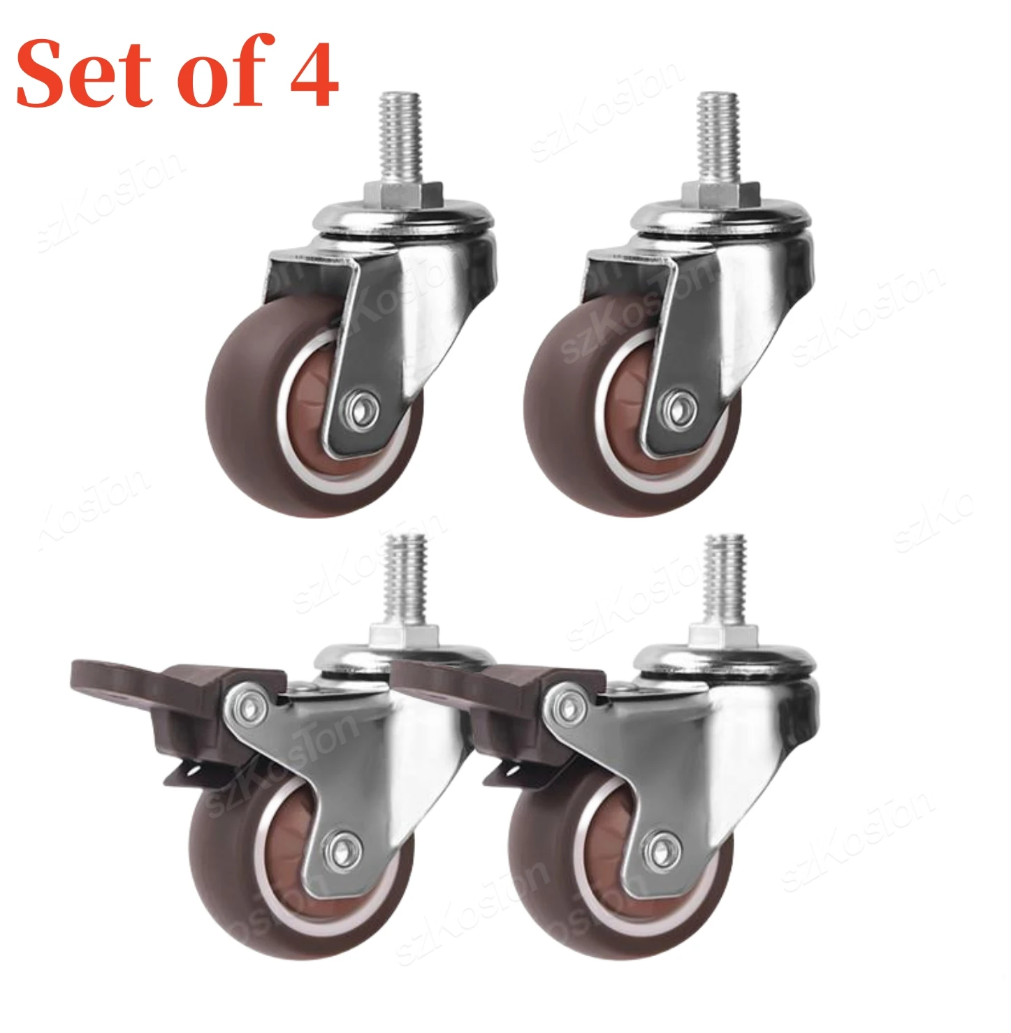 Rotary Caster Wheels 4pcs Threaded Stem Wheel Swivel 360 Degree Furniture Children's Bed Moving Noiseless Castor With Brake