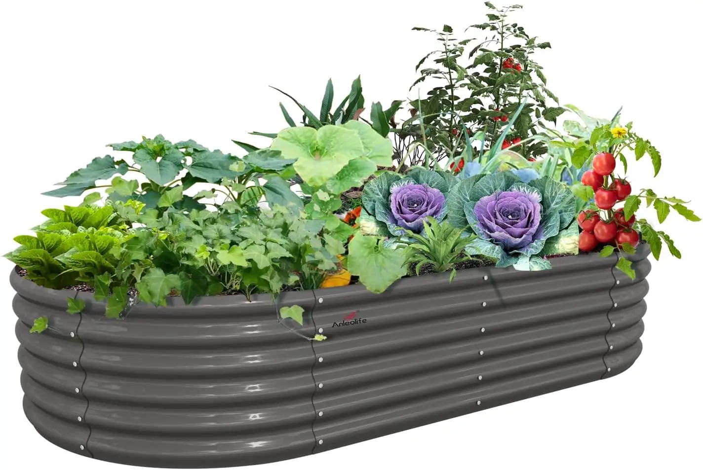8X4X1.5 ft Galvanized Raised Garden Beds Outdoor, Oval Large Metal Planter Box for Planting Vegetables Flowers Herb, Anti-Rust & Easy-Setup, Quartz Grey