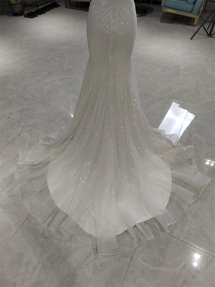 Abito da sposa a sirena brillante di alta qualità Design originale stile sposa America ed europa