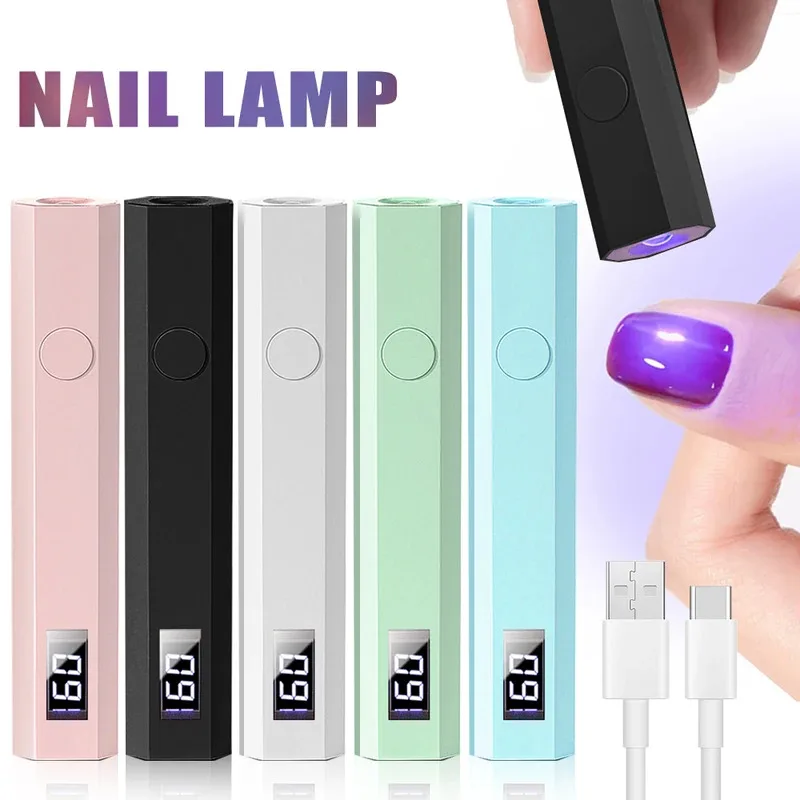 Portable Handheld Mini UV LED Nail Lamp with Timing Display, Rechargeable Quick Dry Gel Nail Flashlight Curing Pen Dryer Machine for Home Family DIY Manicure