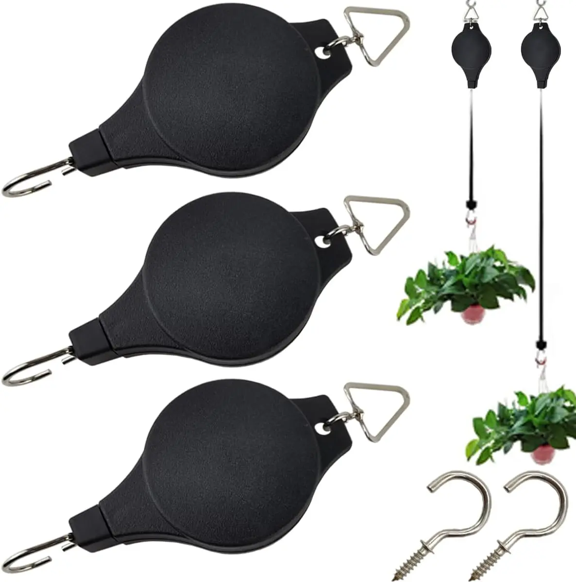 2Pcs Plant Hook Pulley Retractable Plant Hanger Easy Reach Hanging Flower Basket for Garden Baskets Pots and Birds Feeder