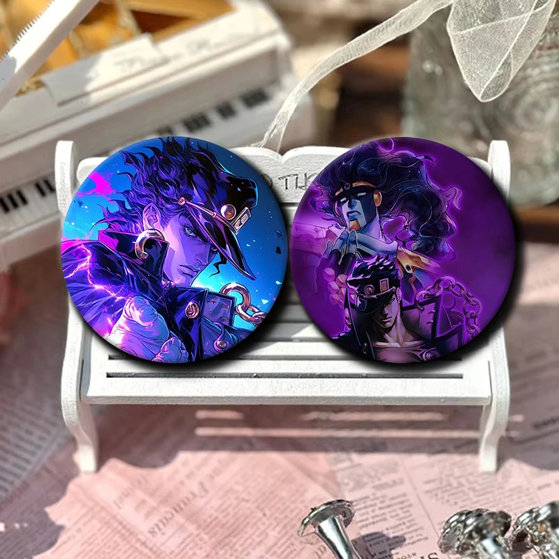 Anime JoJo Bizarre Adventure Brooch for Bag Tinplate Round Lapel Pin Kujo Jotaro Jolyne Cujoh Dio Brando Badge Fans Jewelry Gift