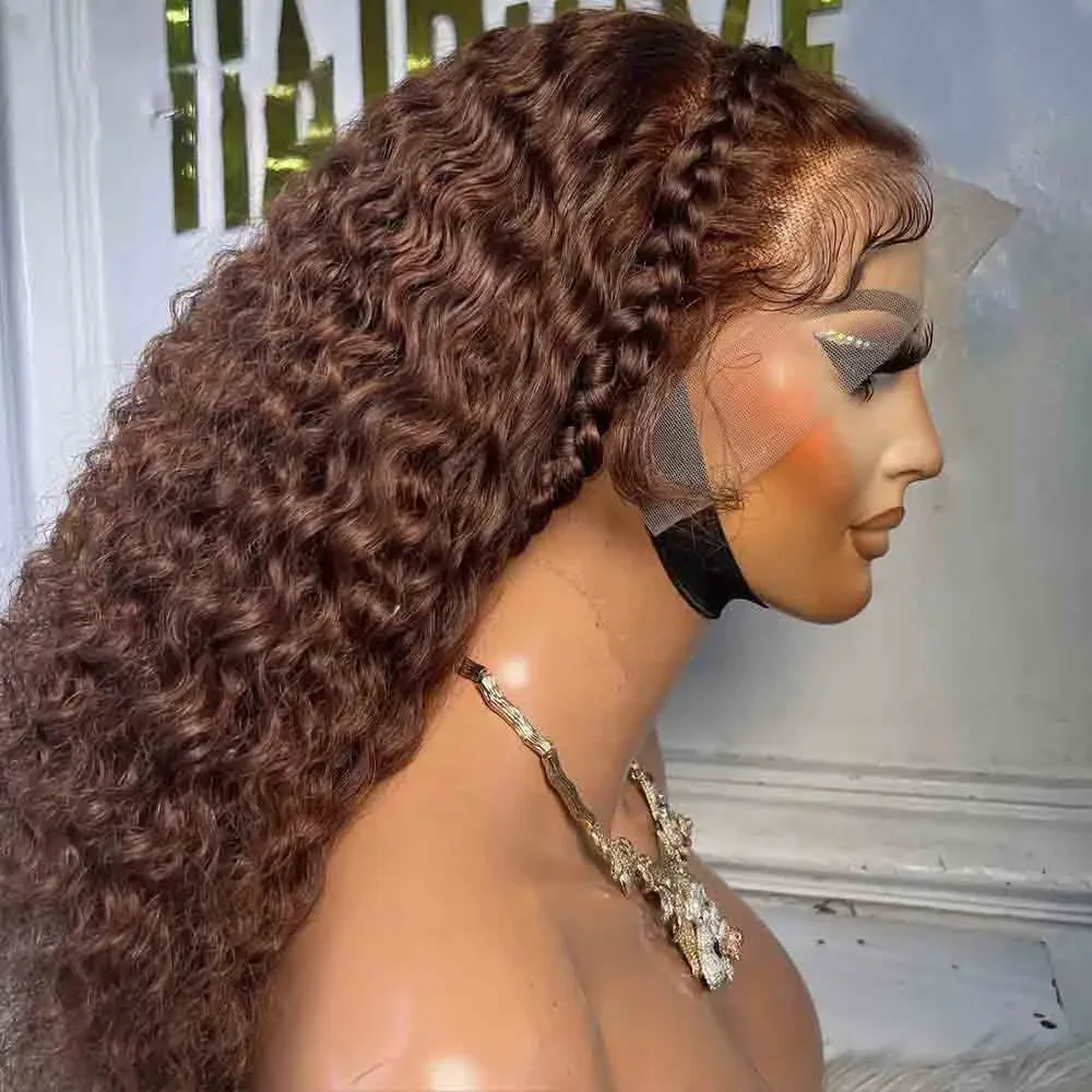 Perruque Lace Front Wig crépue bouclée sans colle pour femmes noires, cheveux de bébé doux, brun, densité 180, degré de chaleur, pré-plumée 03, 26 po