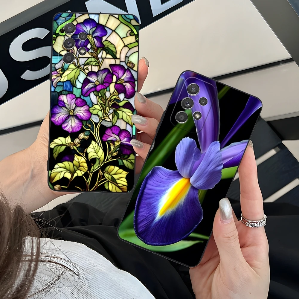 Iris Flower Pretty Mobile Cell Phone Case for Samsung Galaxy A91 73 71 70 54 53 52 34 24 23 21 S 5G Black Soft Phone Cover Shell