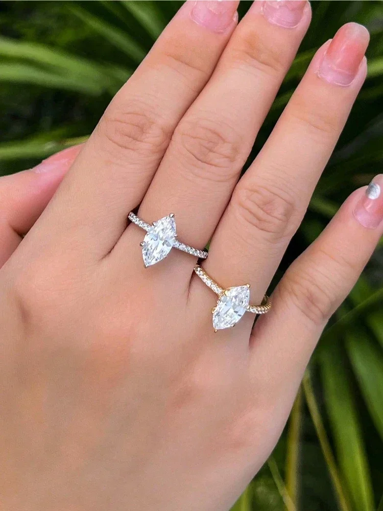 925 Sterling Silber Einfache Klassische 2 Karat Pferd Auge Zirkon Ring Für Frauen, Verlobung, Hochzeit Luxus Hohe Qualität Edlen schmuck