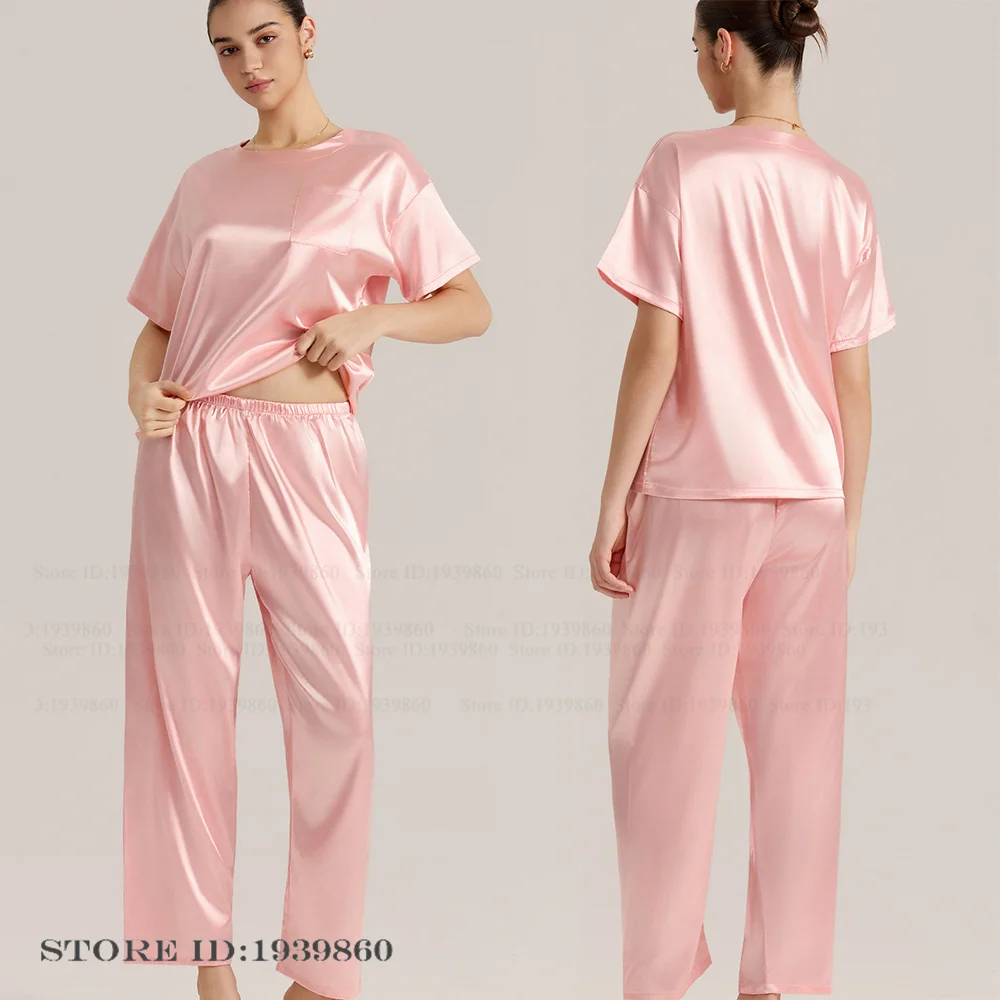 Female 2PCS Pajamas Set Sleepwear Loose Casual Short Sleeve Trouser Pijamas Suit Home Clothes Spring Summer New Nightwear Pyjama