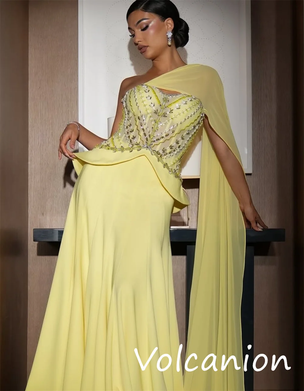 Customized Intricate Matching Jersey Sequined Pleat A-line One-shoulder Long Dresses Bespoke Occasion Casual