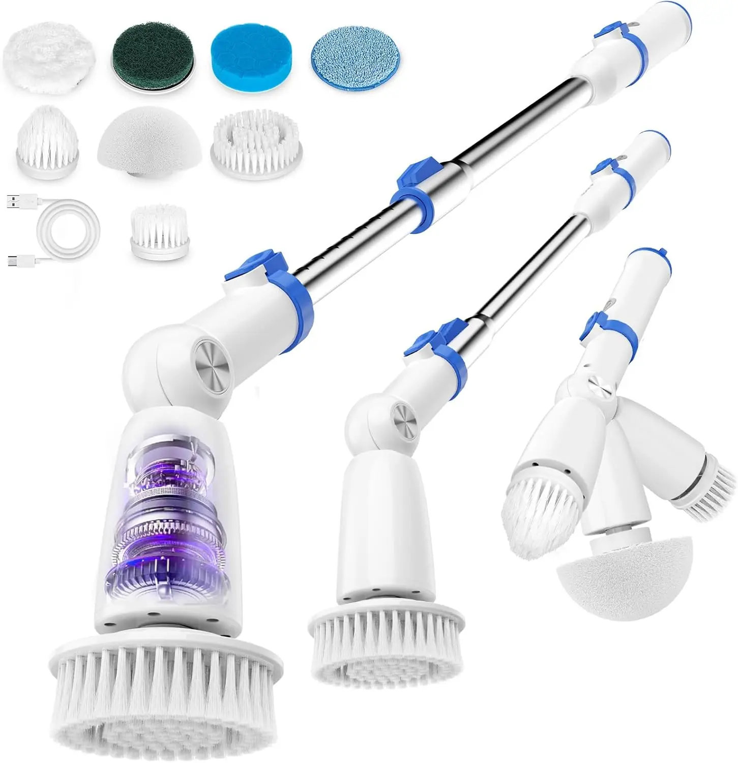 

Cordless Electric Spin Scrubber, 2 Speeds & 3 Lengths with 8 Heads for Bathroom Kitchen Tile Grout Cleaning