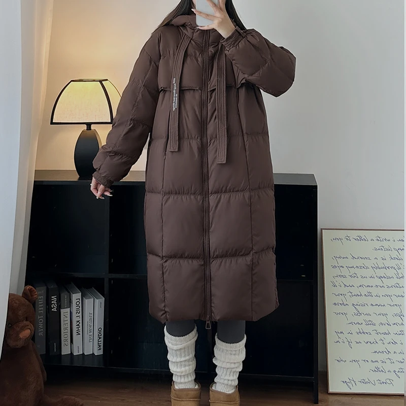 Women Winter Thicken Hooded Down Coat Casual Long Sleeve Warm Zipper Pocket Long Coat Office Parkas Fall Down Jacket Overcoat