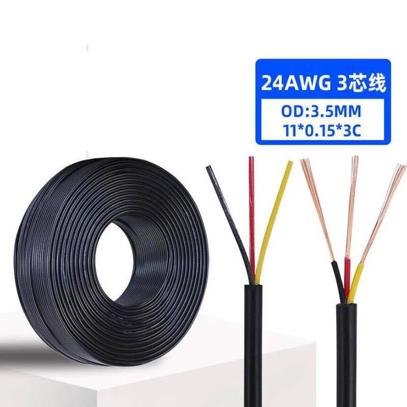 Conector de cabo de cobre com 3 núcleos, condutor de cabo de alimentação elétrico macio para extensão de luz de tira led diy 24awg 28awg f1