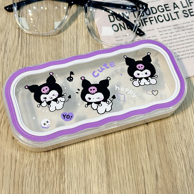 Sanurgente-Étui à lunettes Hello Kitty, boîte de rangement Kuromi, dessin animé Kawaii, transparent, étui de protection pour lunettes de soleil, cadeau pour fille, nouveau