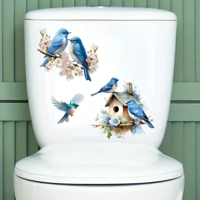 Blauwe Vogelnest Muursticker Verwijderbare Plant Bloemen Badkamer Wc Cover Koelkast Deur Kastdeur Raam Home Decor