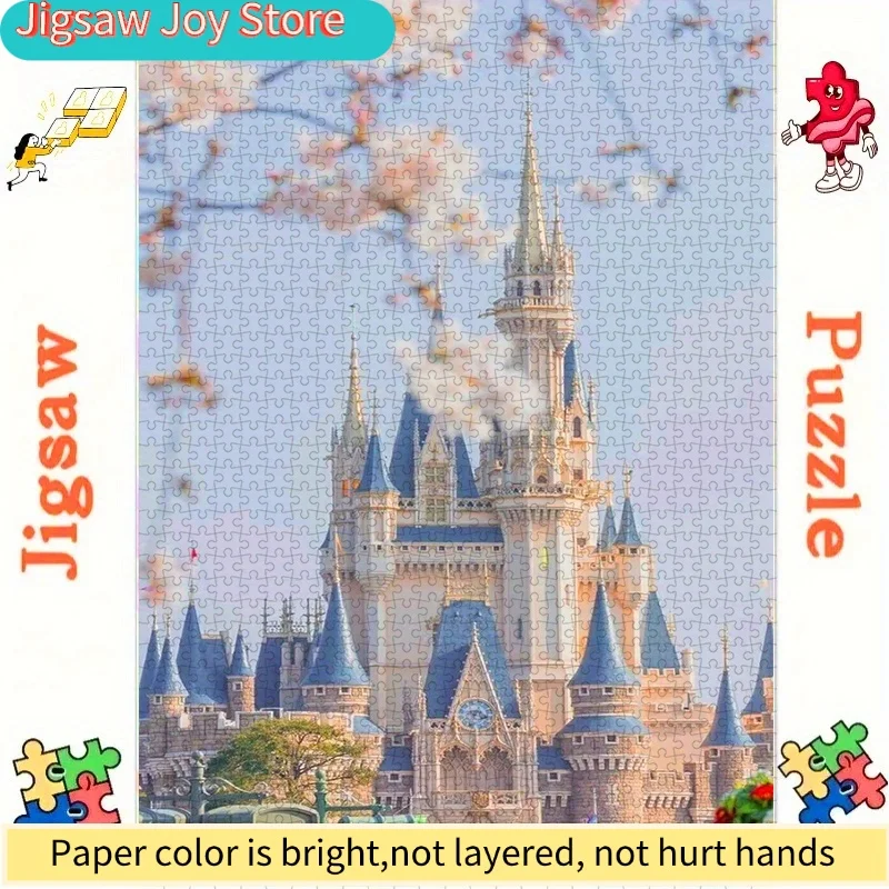500/Disney  Puzzle, DIY Paper Puzzle, Dream Castle, Cherry Blossom Garden, Fairy Tale Castle, Fantasy Scene, Suitable for: Bed