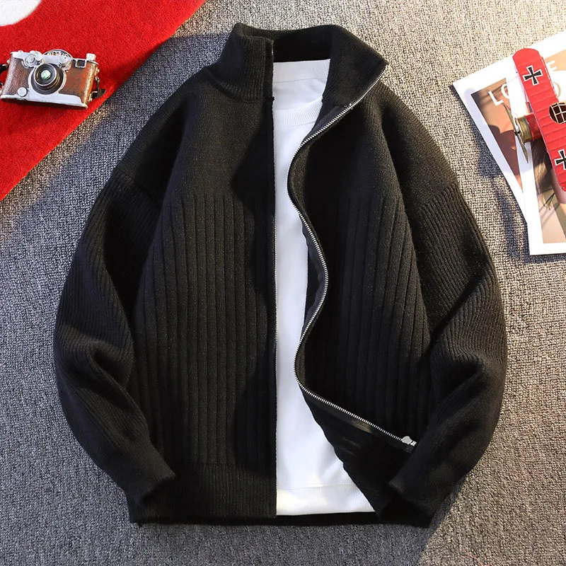 Nova moda masculina gola cardigans sweatercoats qualidade masculino mais grosso quente casual malhas cardigans outwear blusas soltas 4