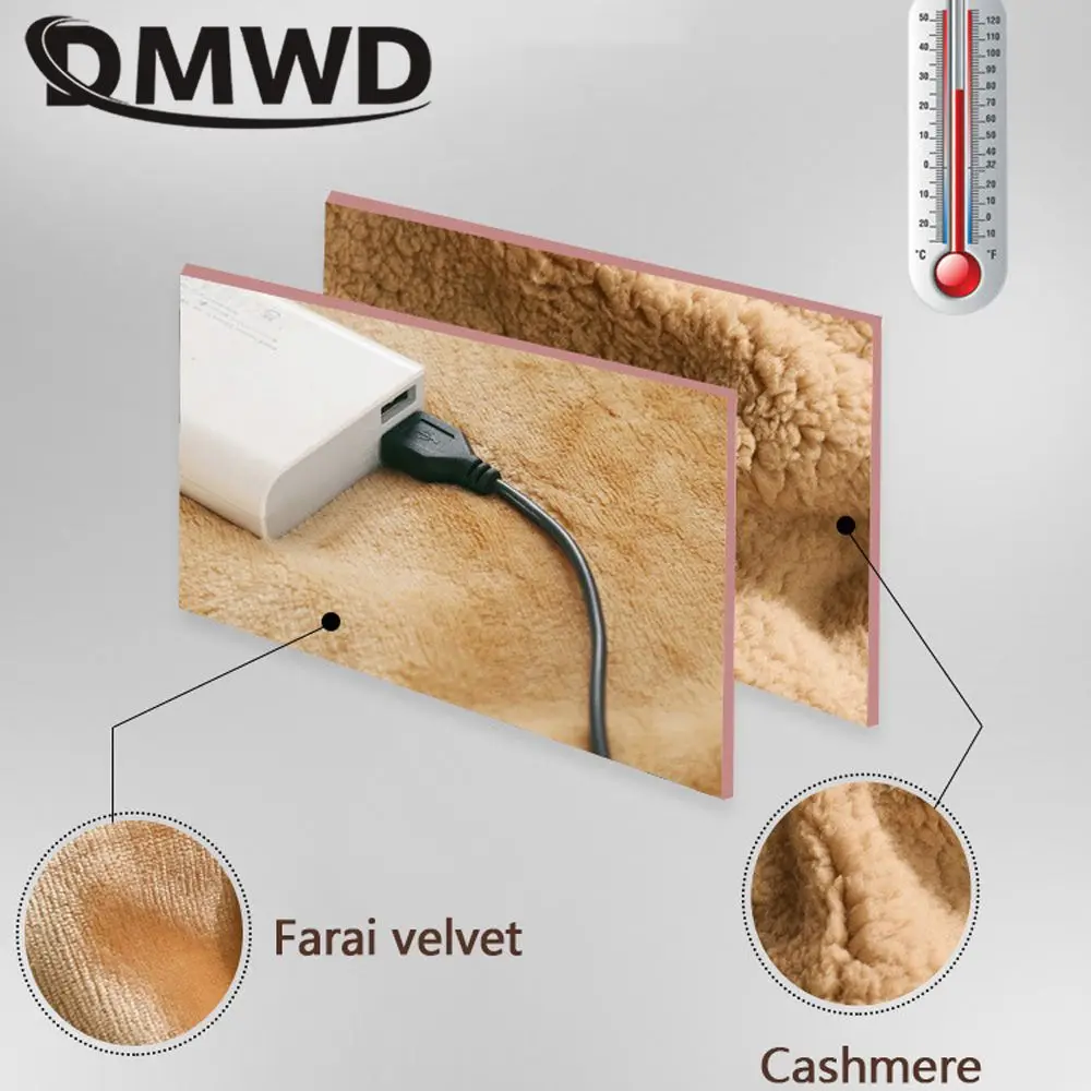 DMWD 전기 난방 담요, 두꺼운 히터 매트, 벨벳 난방 기계, 캐시미어 온도조절기 워머, 60x80cm, 홈 오피스, 5V