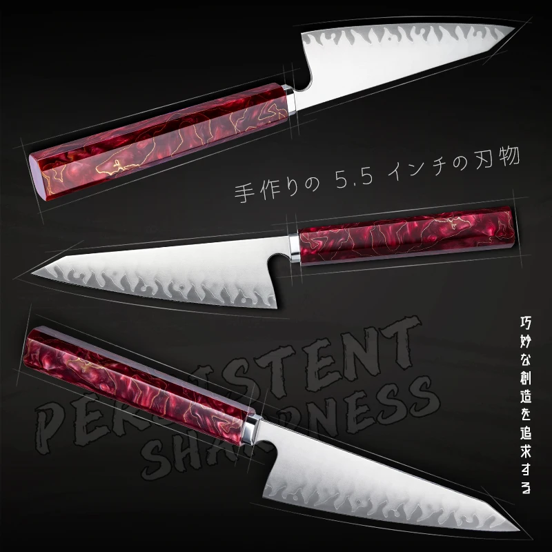 Grandsharp 14cm Japanese Garasuki Knife Hand-Forging 2 Layers of 430 Stainless Steel Sushi Filleting Kitchen Knife Resin Handle