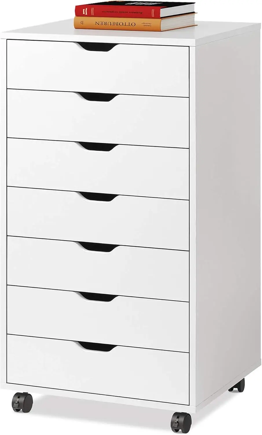 7-Drawer Chest, Wood Storage Dresser File Cabinet with Wheels, White