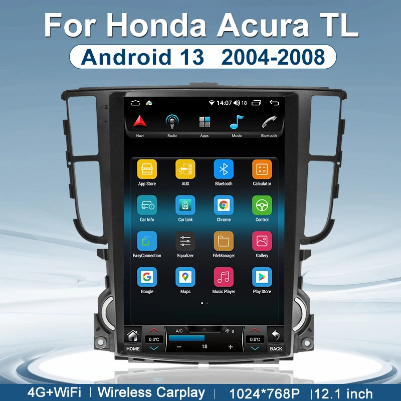 

Android 14 For Honda Acura TL 2004-2008 Car Radio Multimedia Video Player Stereo, 12.1-inch Android GPS Navigation DSP Carplay